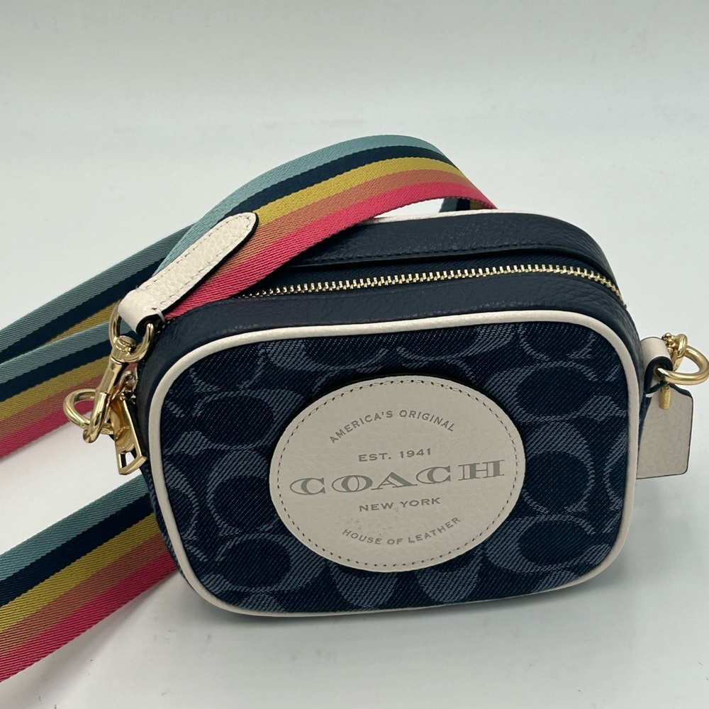 Coach Mini Dempsey Camera Bag Signature Jacquard Leat… Gem